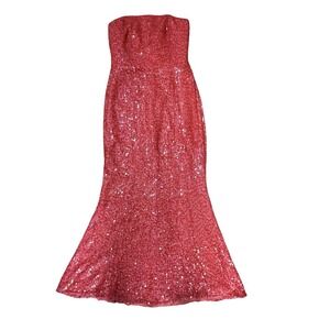 Jovani VTG  Y2K Sequin Gown‎ Silk Mermaid Maxi Pink Prom Dress Evening Formal 0
